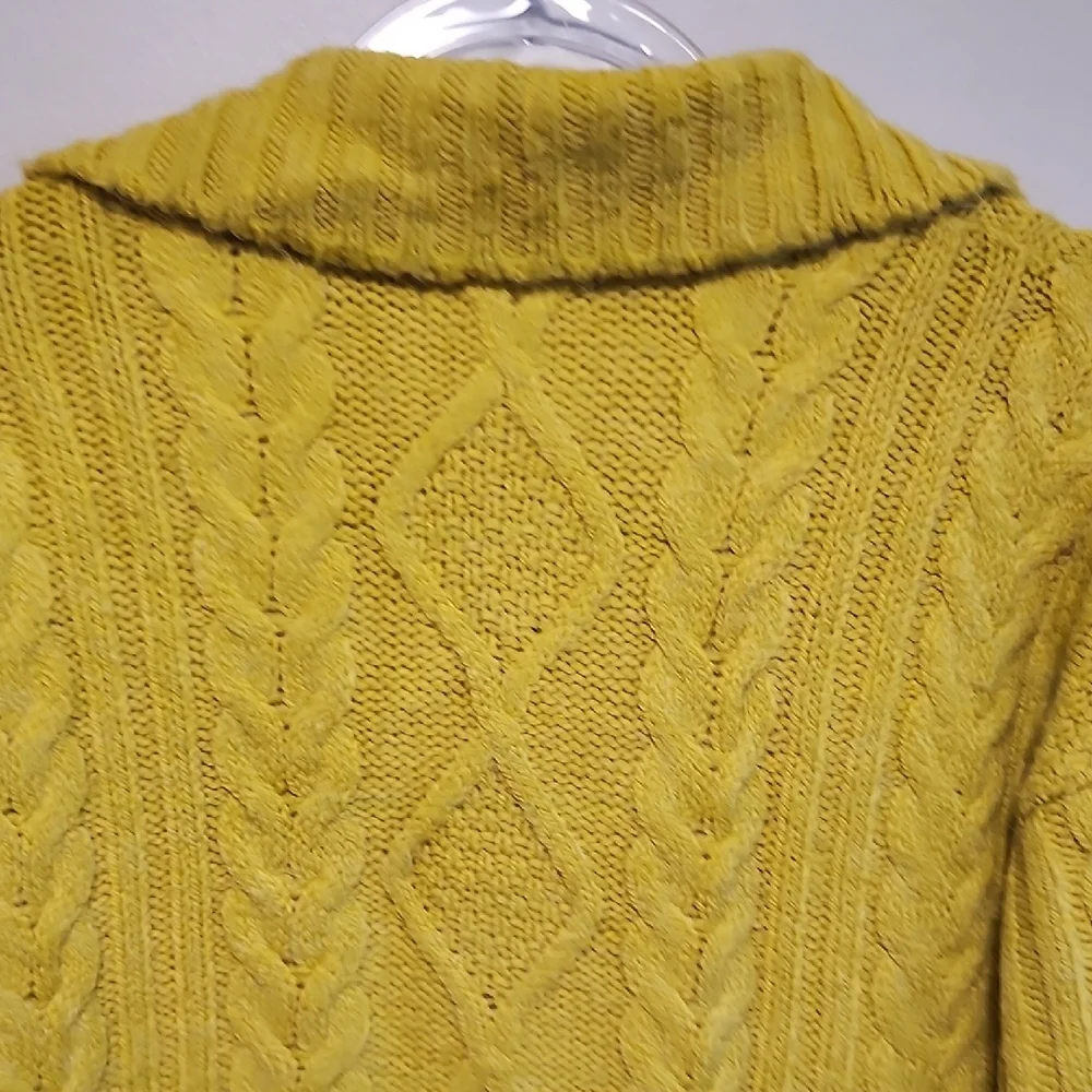 Anthropologie Lime Yellow Cropped Chunky Cable Knit Quarter Zip Sweater XS
